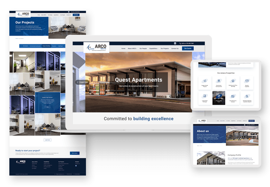 Www.webeniro created the website for construction company ARCO to present their services